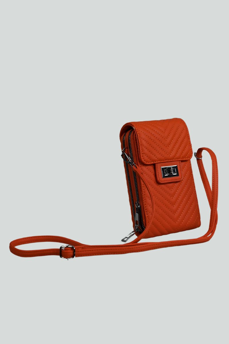 Πορτοκαλί τσαντάκι - πορτοφόλι με αποσπώμενο και ρυθμιζόμενο λουράκι ώμου