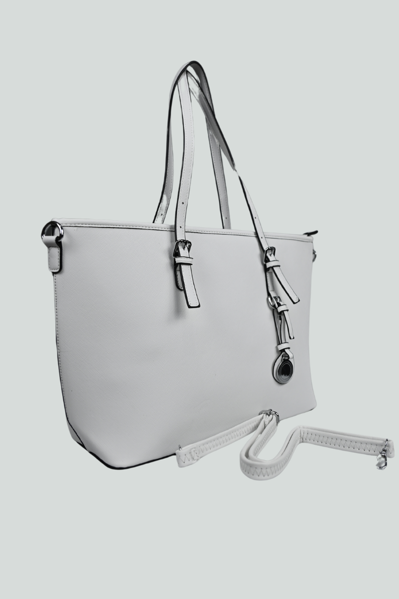 Λευκή τσάντα με ρυθμιζόμενα λουράκια και αποσπόμενο λουράκι ώμου