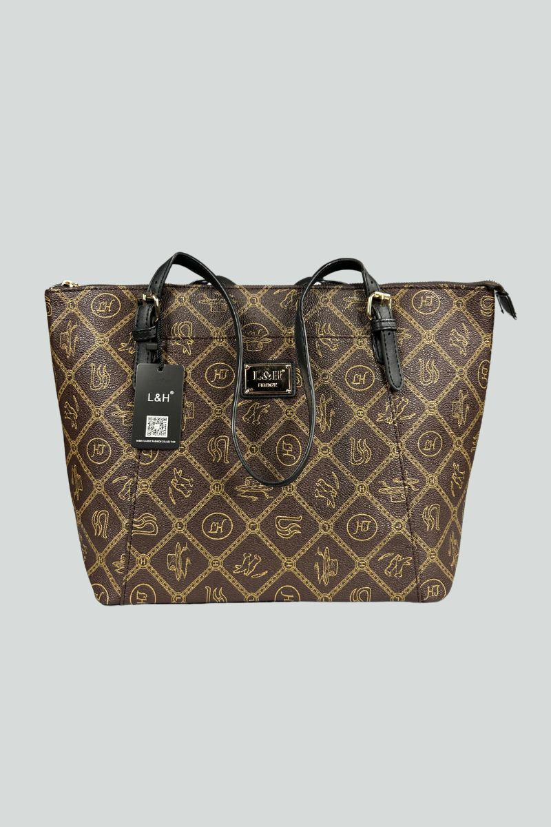 Τσάντα ωμου με καφέ λεπτομέρειες και σχέδια