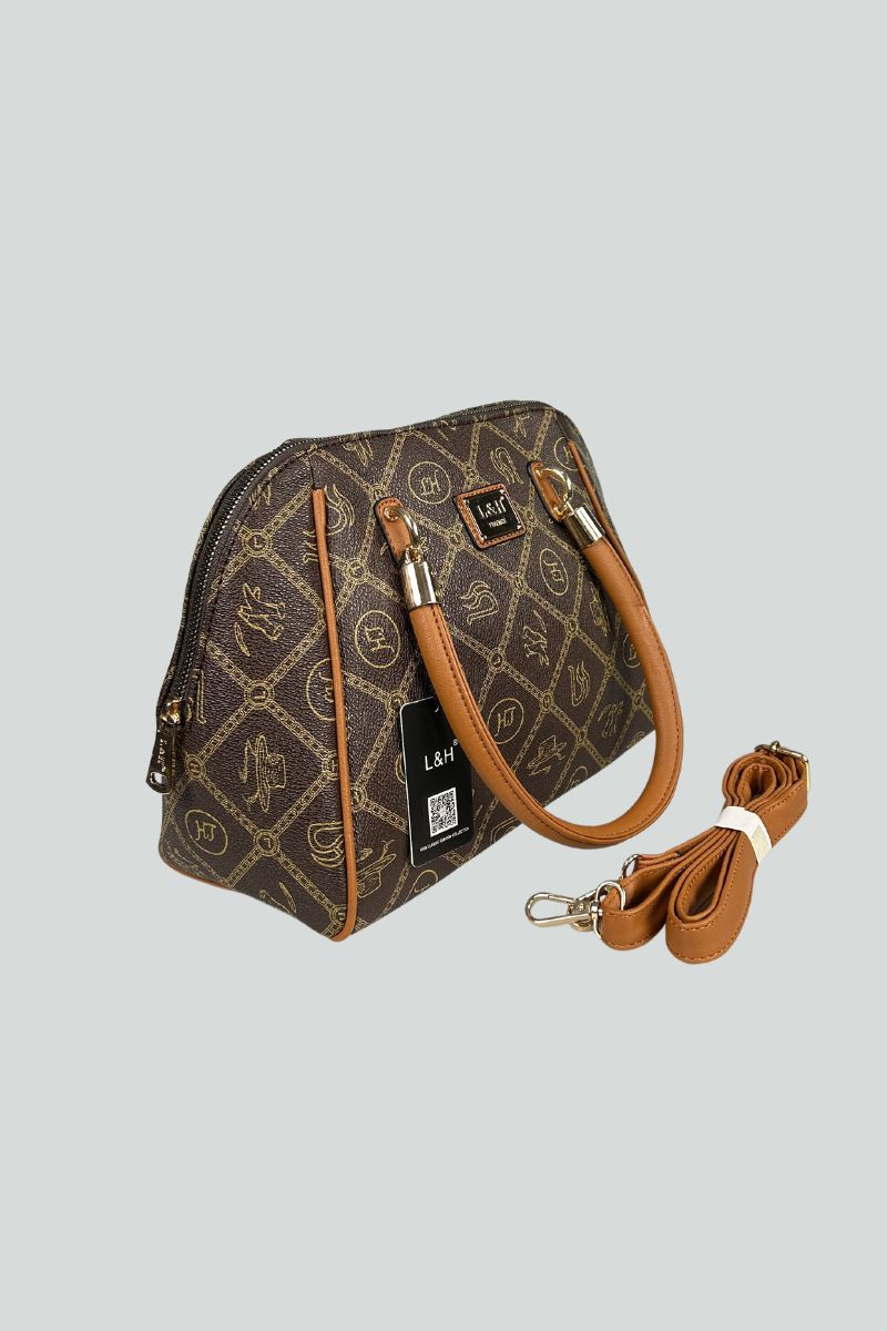 Καφέ τσάντα ώμου με καφέ λεπτομέρειες και αποσπώμενο λουράκι