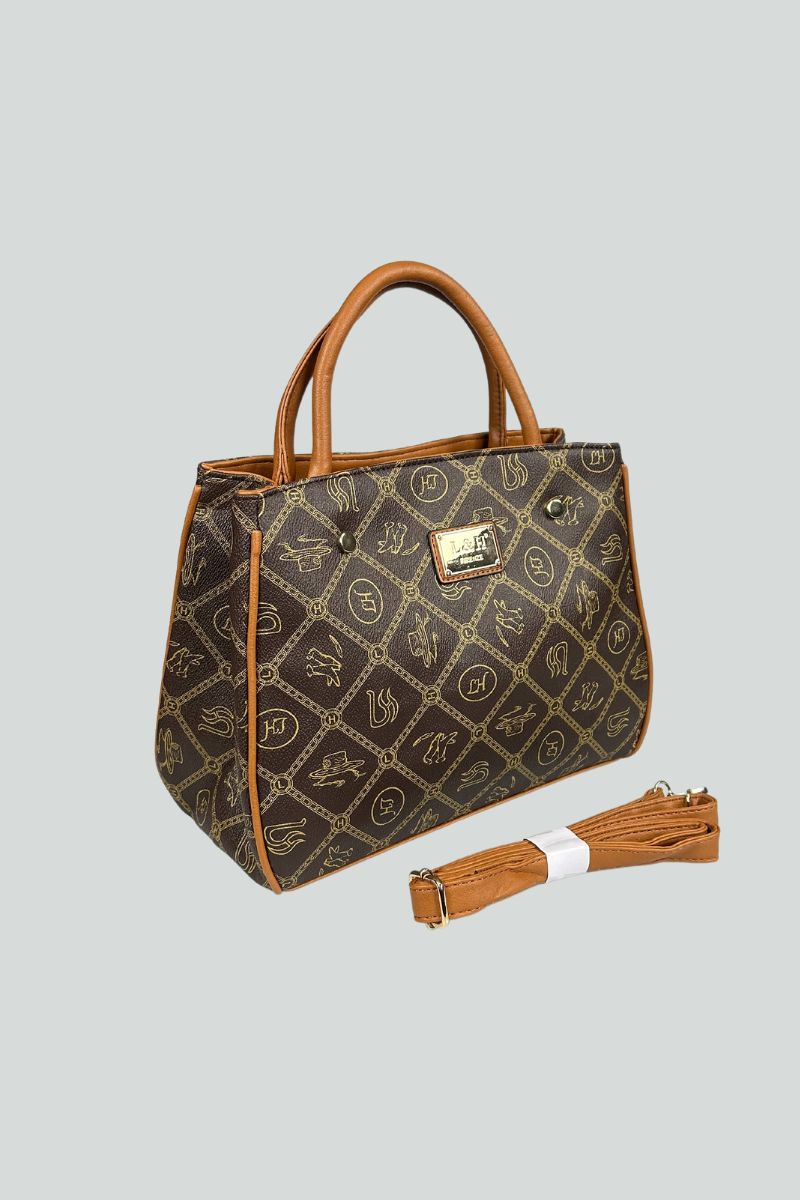 Καφέ τσάντα ώμου με καφέ λεπτομέρειες και σχέδια