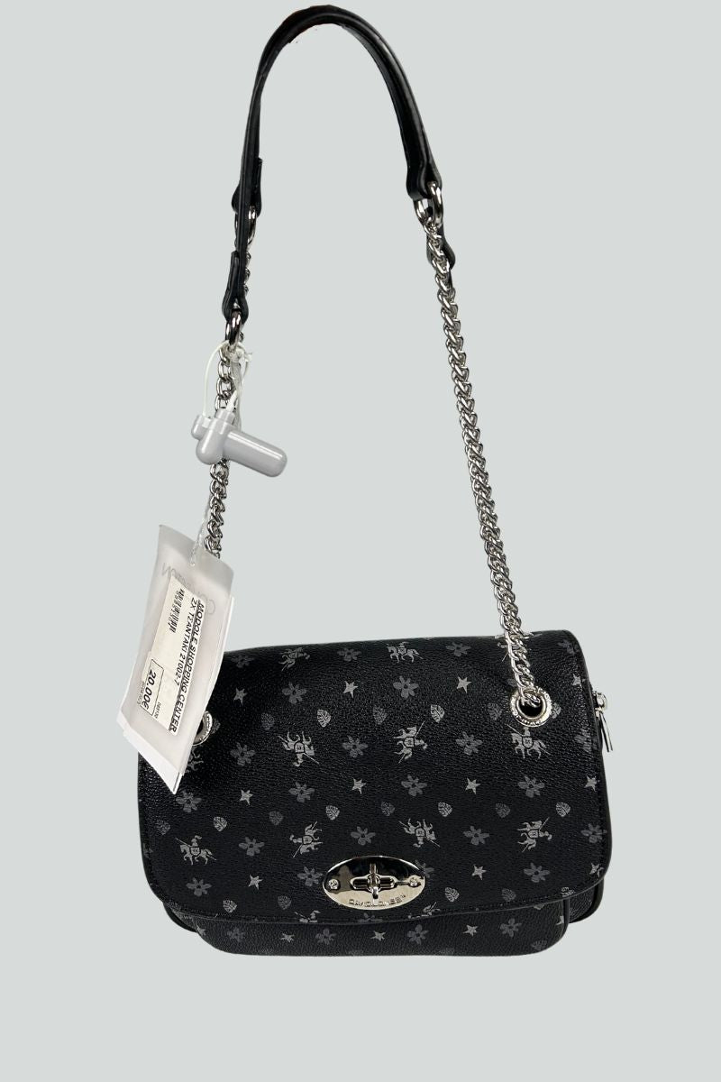 Μικρή μαύρη τσάντα με γκρι σχεδιάκια