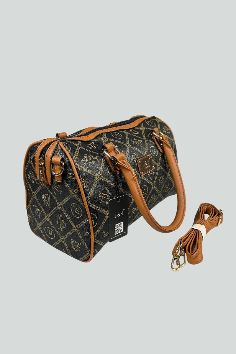 Τσάντα βαλιτσάκι με αποσπόμενο λουράκι ώμου μαύρο και καφέ