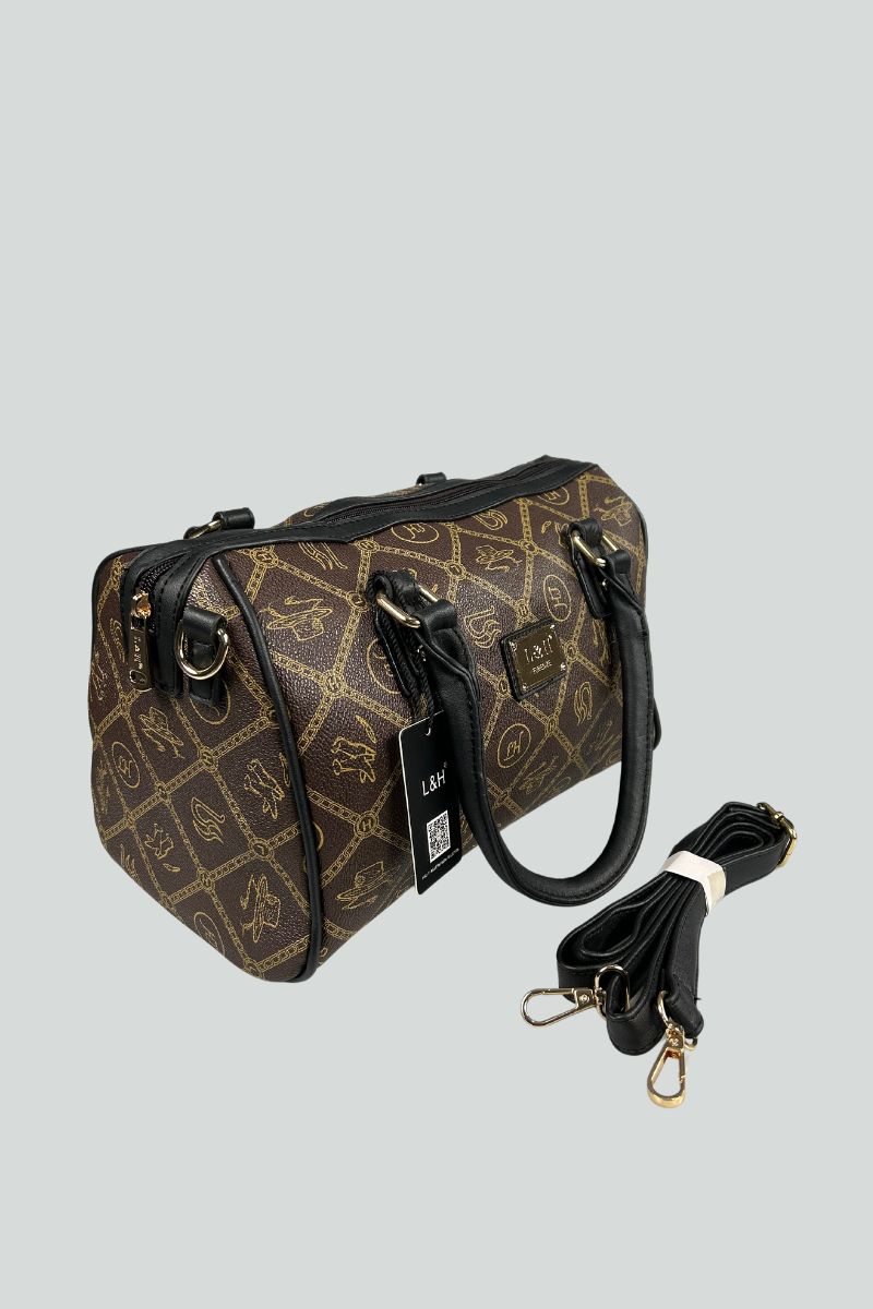 Τσάντα βαλιτσάκι με αποσπόμενο λουράκι ώμου καφέ και μαύρο