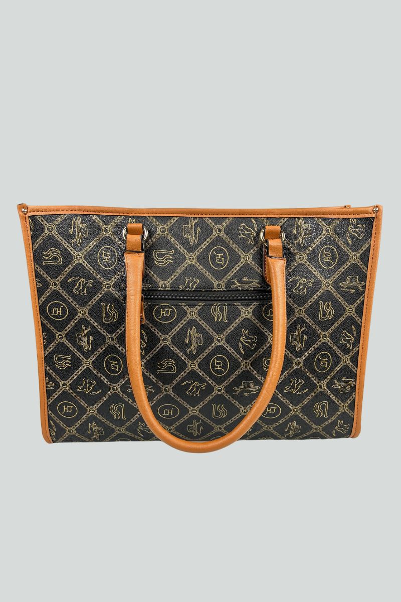 Μεγάλη Tote τσάντα με αποσπόμενο λουράκι ώμου μαύρη και καφέ