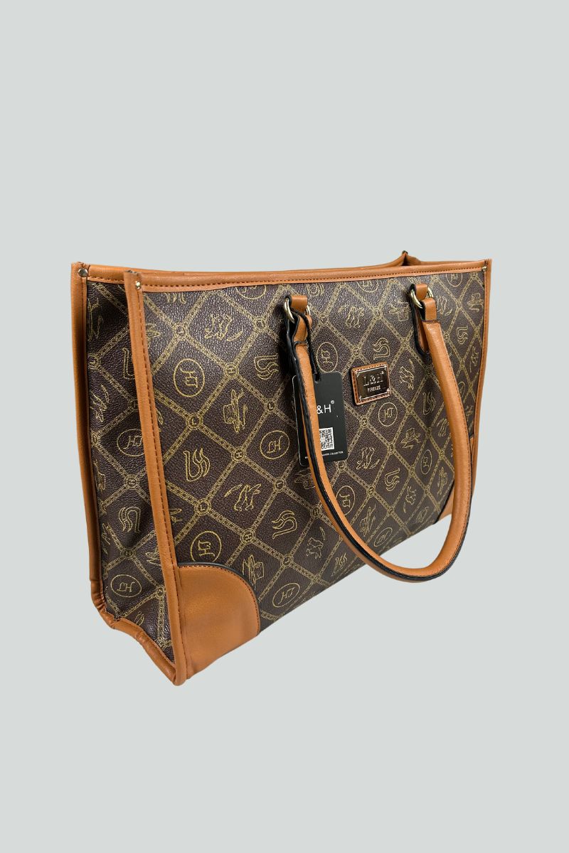 Μεγάλη Tote τσάντα με αποσπώμενο λουράκι ώμου καφέ