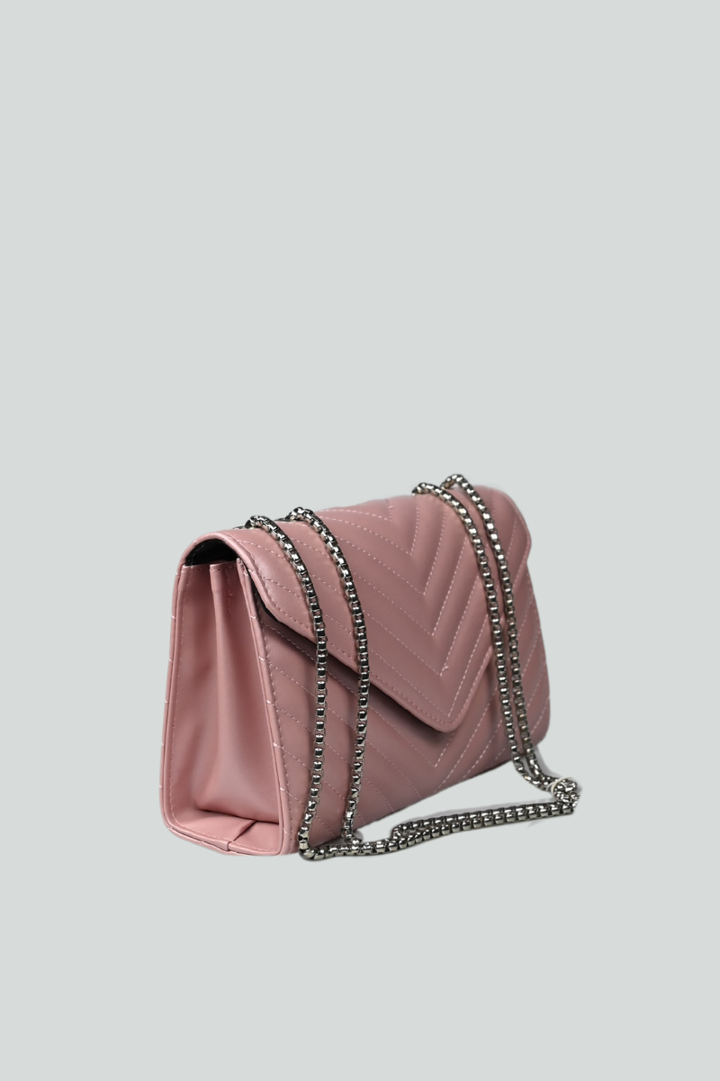 Τσάντα ροζ μεταλλικό σαμπανιζέ με ασημί μεταλλικά στοιχεία