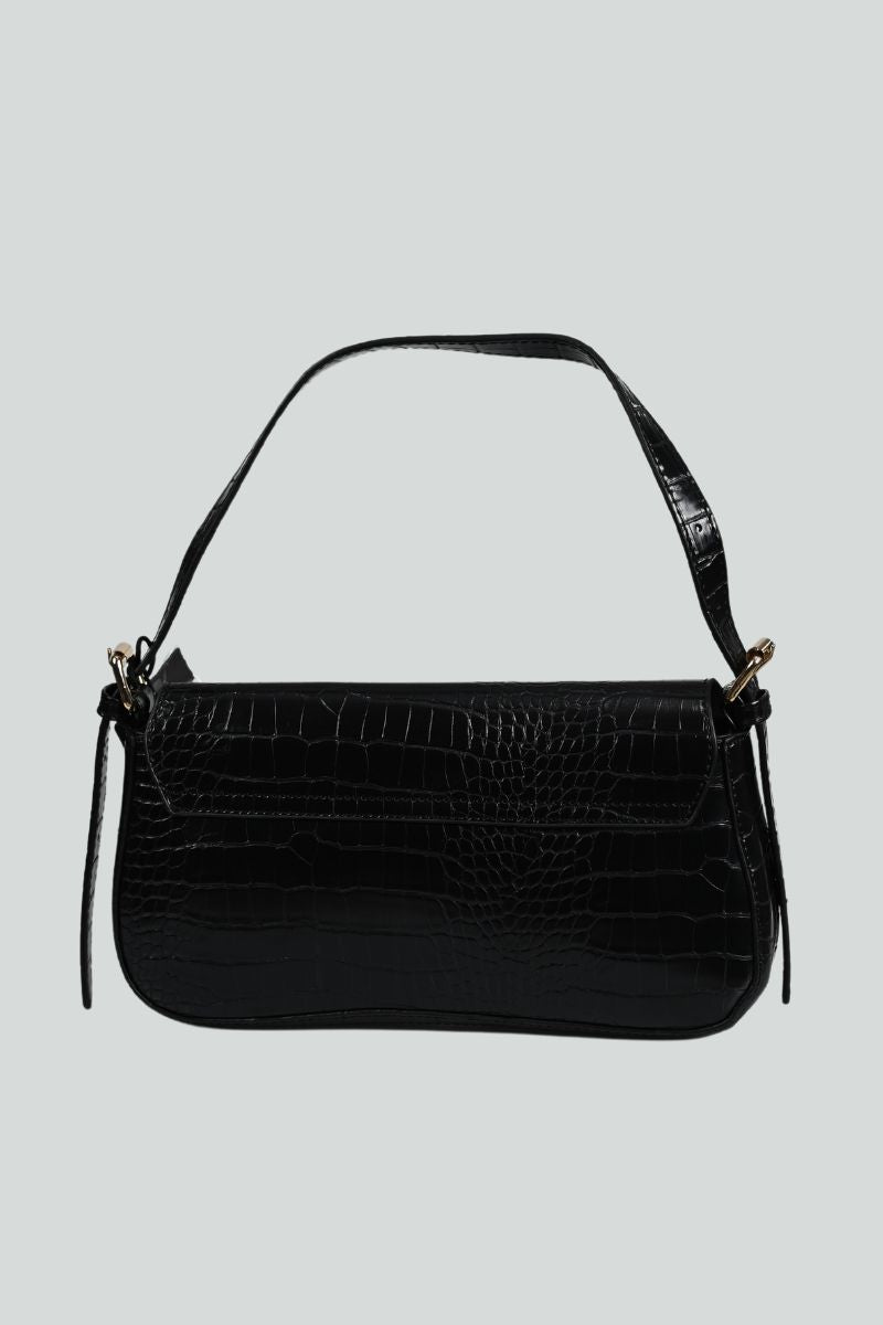 Μαύρο τσαντάκι από δερμάτινη με υφή δέρματος φυδιού