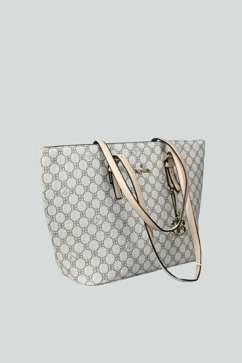 Τσάντα μπεζ της άμμου με χρυσά μεταλλικά στοιχεία