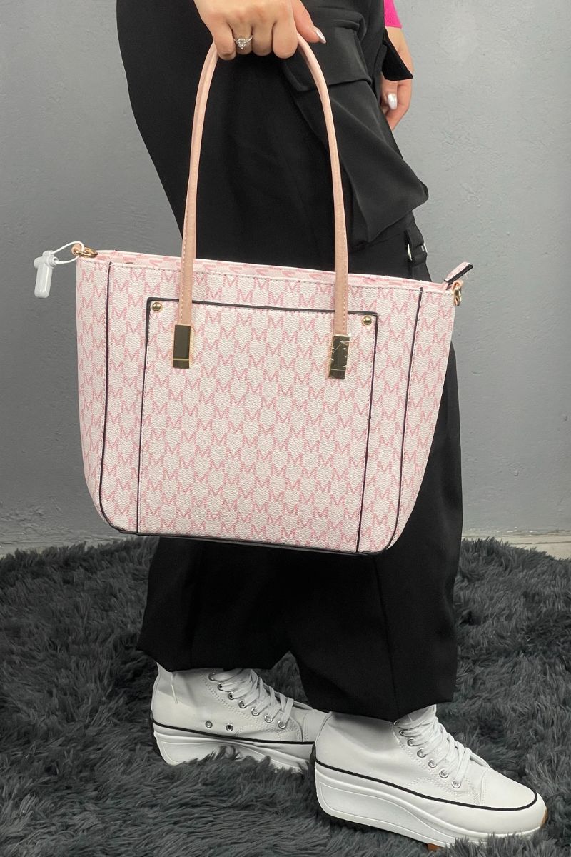 Μπεζ Τσάντα με ροζ γράμματα Μ