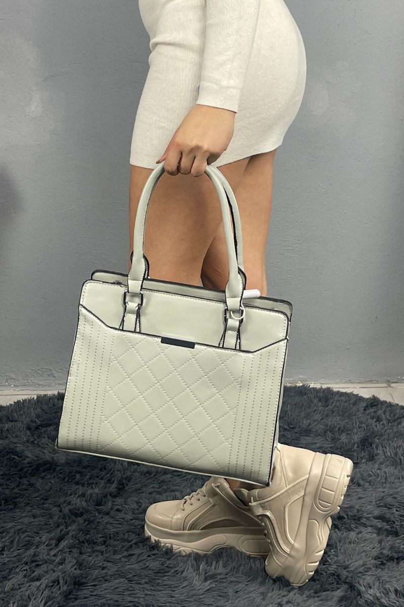 Κρεμ τσάντα με αποσπώμενο λουράκι για τον ώμο